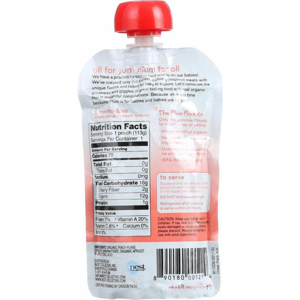 Plum Organics Plum Organics Organic Baby Food Stage 2 Peach, Apricot & Banana, 4 oz