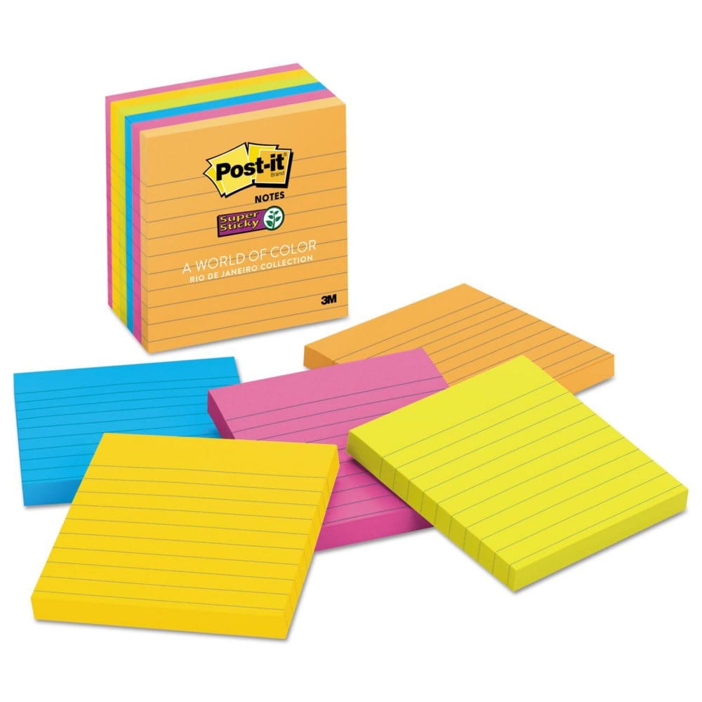 Post-it Super Sticky Notes 4 x 4 Lined 90 Sheet Pads 6 Pads Jewel Pop Collection - First Day of School Essentials - Post-it