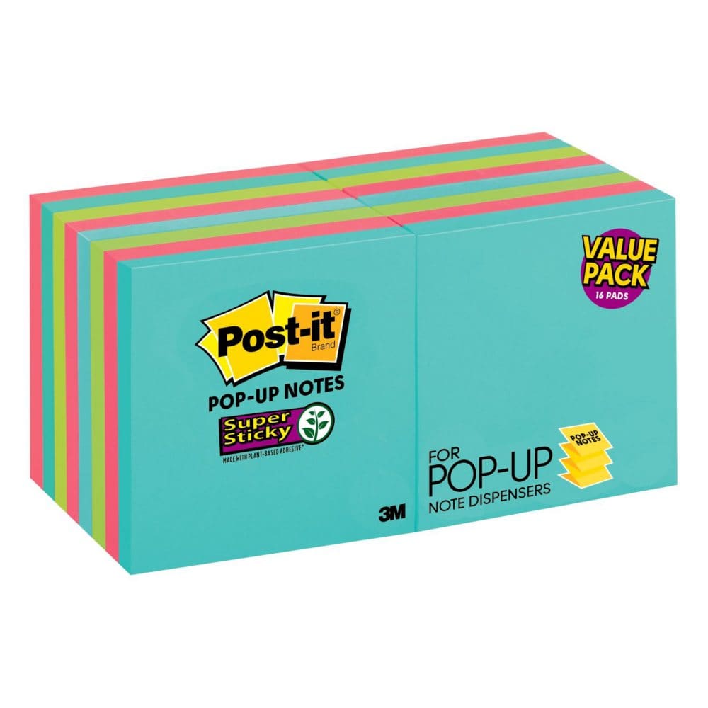 Post-it Super Sticky Pop-up Notes 3 x 3 Supernova Neons Collection 16 Pack 1,440 Total Sheets - Self-Stick Notes & Flags - Post-it