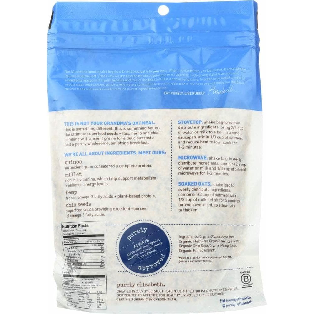 PURELY ELIZABETH Grocery > SHELF STABLE HOT CEREALS > SS CEREAL HOT NON INSTANT PURELY ELIZABETH: Organic Original Ancient Grain Oatmeal, 10 oz