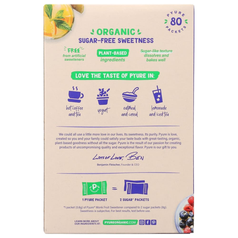 PYURE: Organic Monk Fruit Sweetener 2.25 oz - Grocery > Cooking & Baking > Sugars & Sweeteners - PYURE
