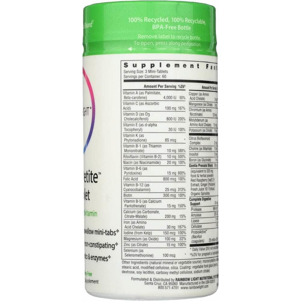 RAINBOW LIGHT Vitamins & Supplements > Food Supplements RAINBOW LIGHT: Prenatal Petite Mini-Tablet Food-Based Multivitamin, 180 Tablets
