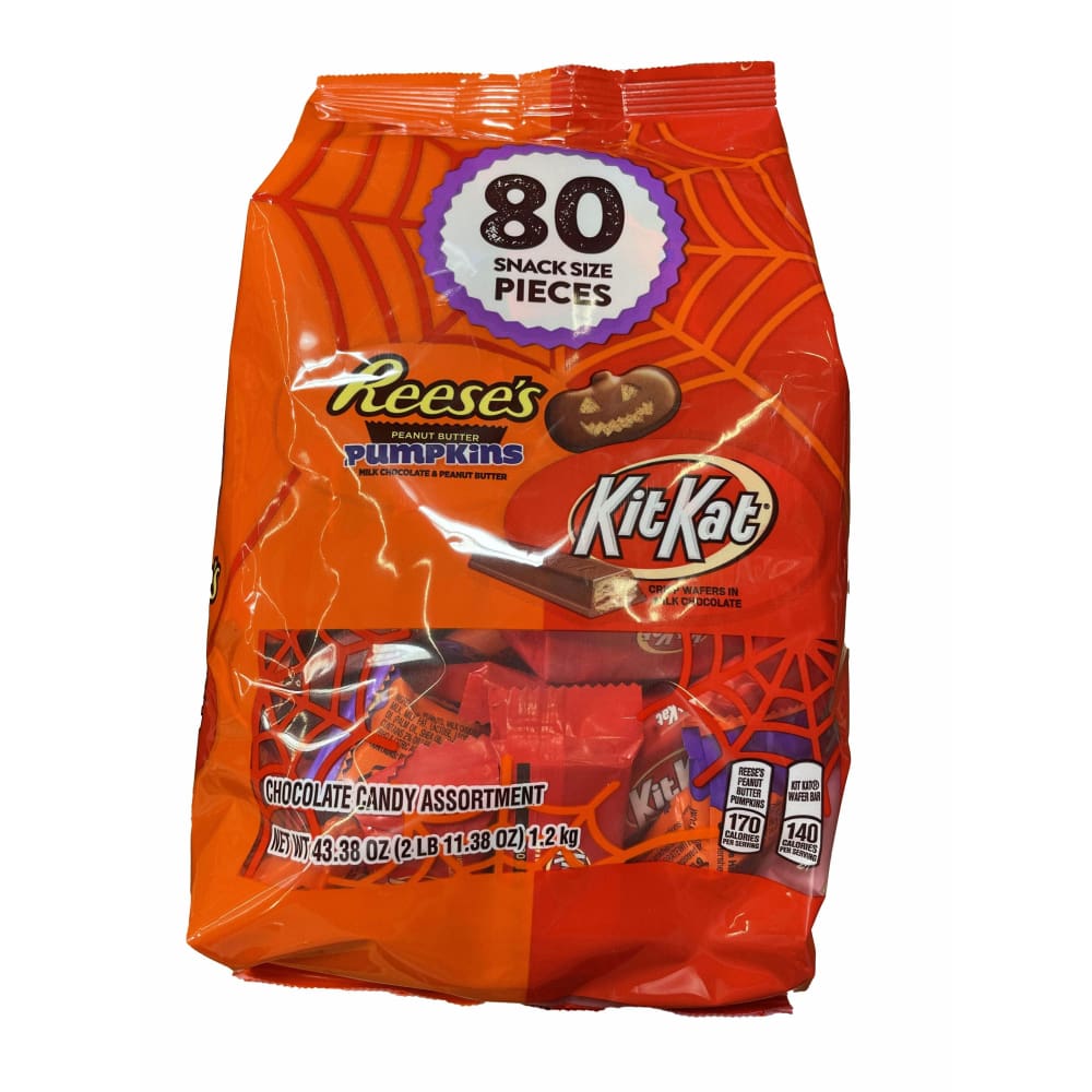 REESE'S and KIT KAT® REESE'S and KIT KAT®, Milk Chocolate Assortment Snack Size Candy, Halloween, 43.38 oz, Bulk Variety Bag (80 Pieces)
