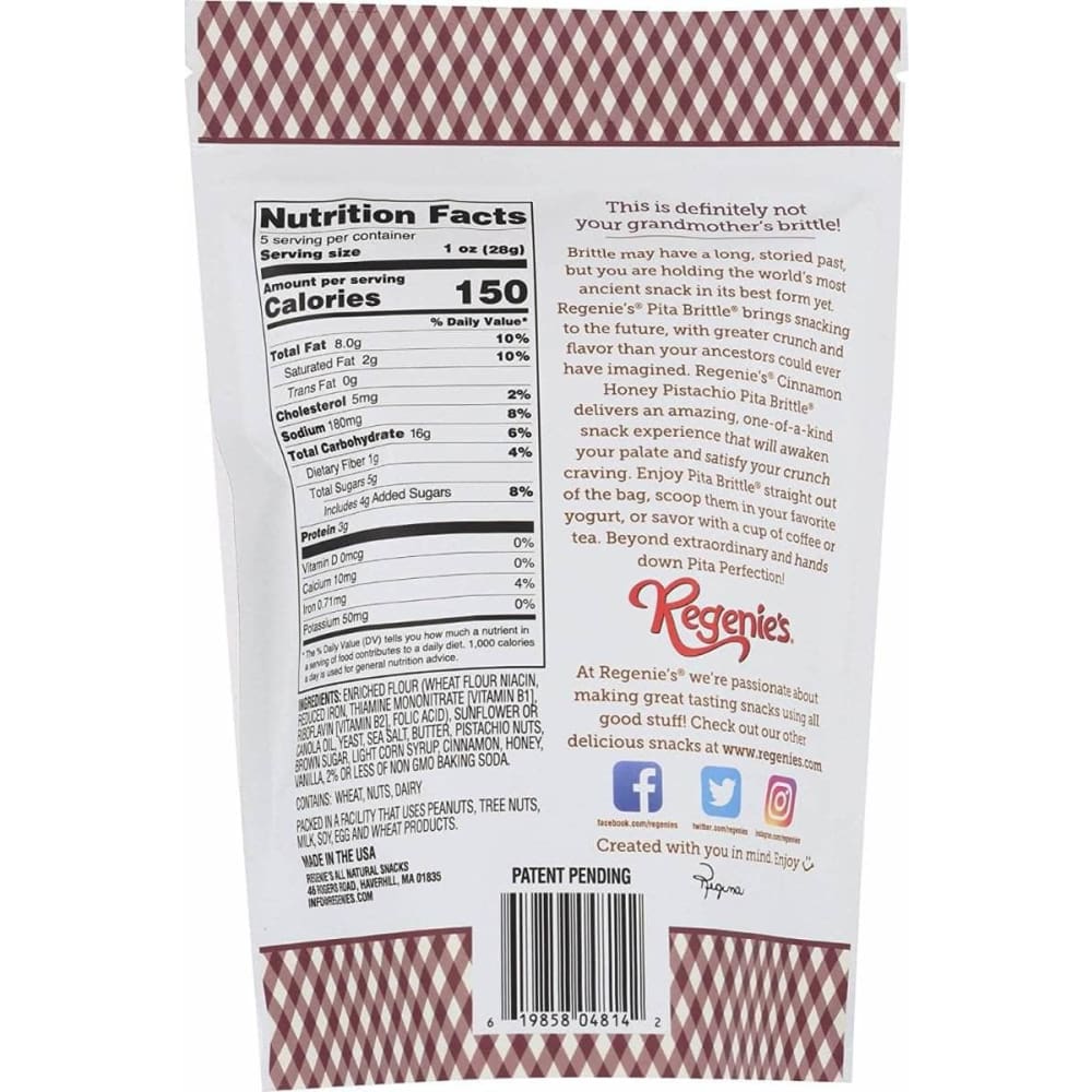 REGENIES Regenies Pita Brittle Cinnamon Honey Pistachio, 4.8 Oz