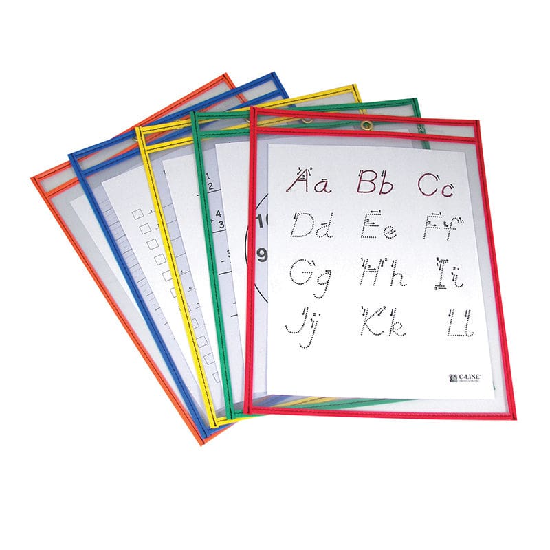 Reusable Dry Erase Pockets 5/Box Assorted Primary 9 X 12 (Pack of 6) - Dry Erase Sheets - C-Line Products Inc