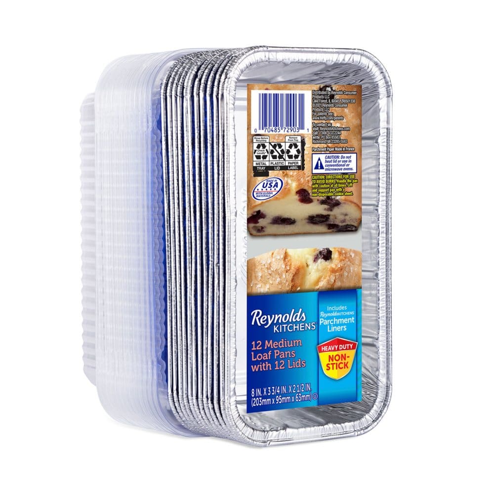 Reynolds Kitchens Aluminum Medium Loaf Pans with Lids (12 ct.) - Disposable Tableware - Reynolds Kitchens