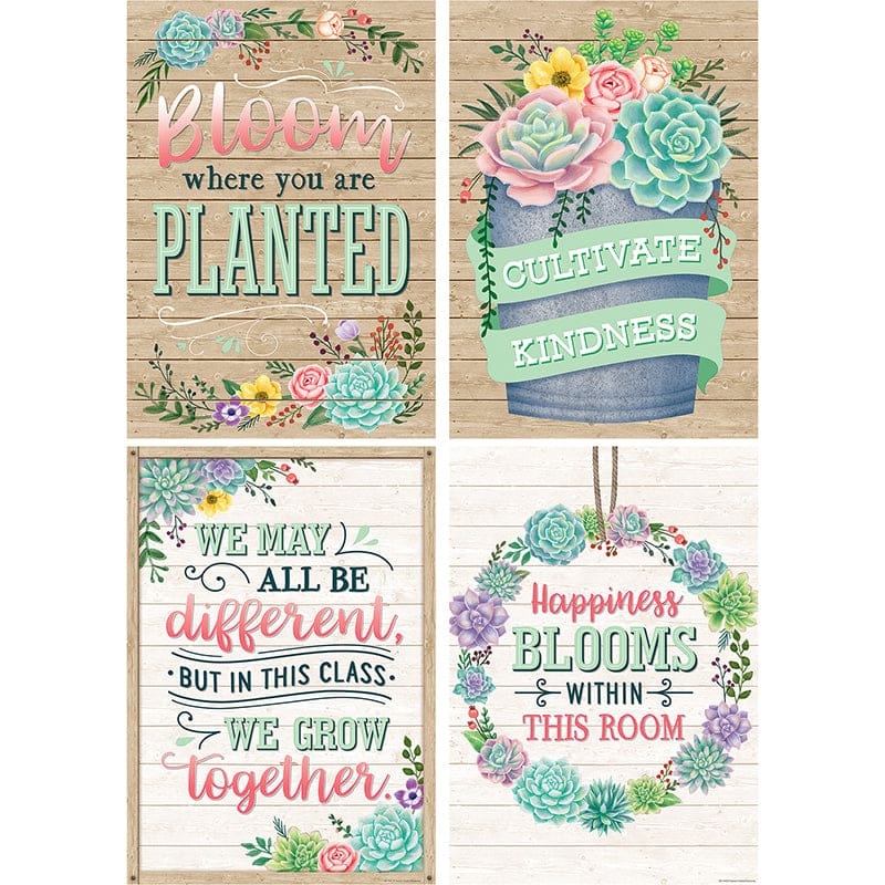 Rustic Bloom Poster Set 4 Pcs (Pack of 2) - Classroom Theme - Teacher Created Resources