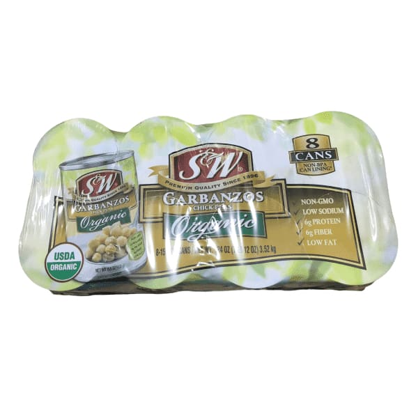 S & W Organic Garbanzo Beans 8 Cans, 15 oz per can - ShelHealth.Com