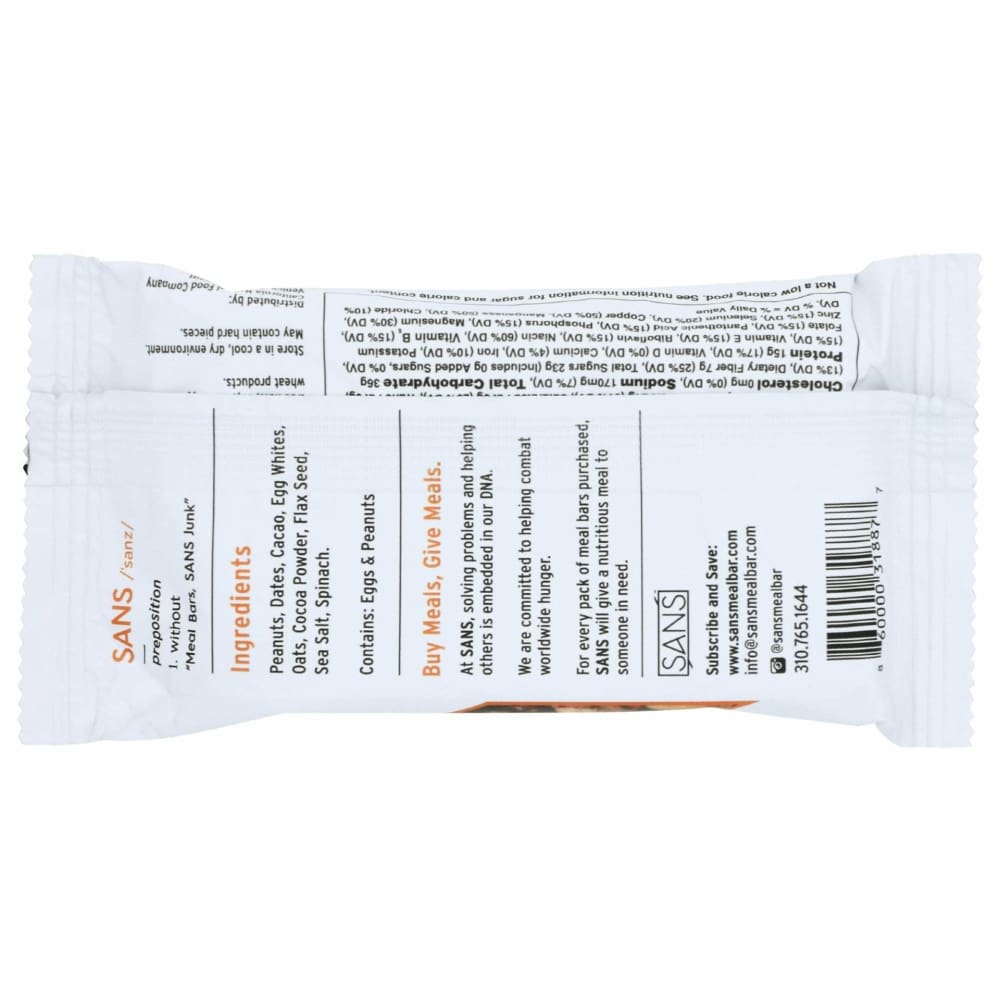 SANS MEAL BAR Sans Meal Bar Bar Meal Peanut Butter Cacao, 85 Gm