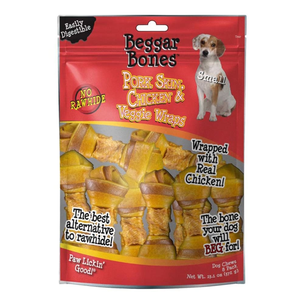 Savory Prime Beggar Bones Pork Skin; Chicken and Veggie Wraps Dog Treats 13.1 oz 8 Pack - Pet Supplies - Savory