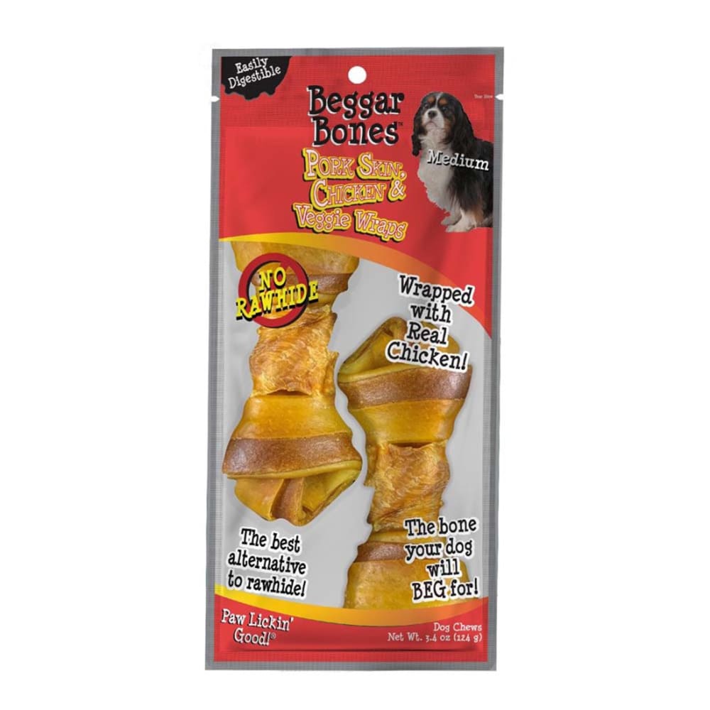 Savory Prime Beggar Bones Pork Skin; Chicken and Veggie Wraps Dog Treats 3.4 oz; 2 pk - Pet Supplies - Savory