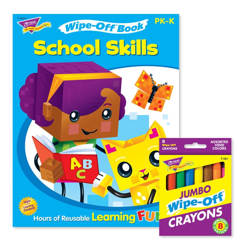 School Skills Reusable Book & Crayons (Pack of 6) - Art Activity Books - Trend Enterprises Inc.