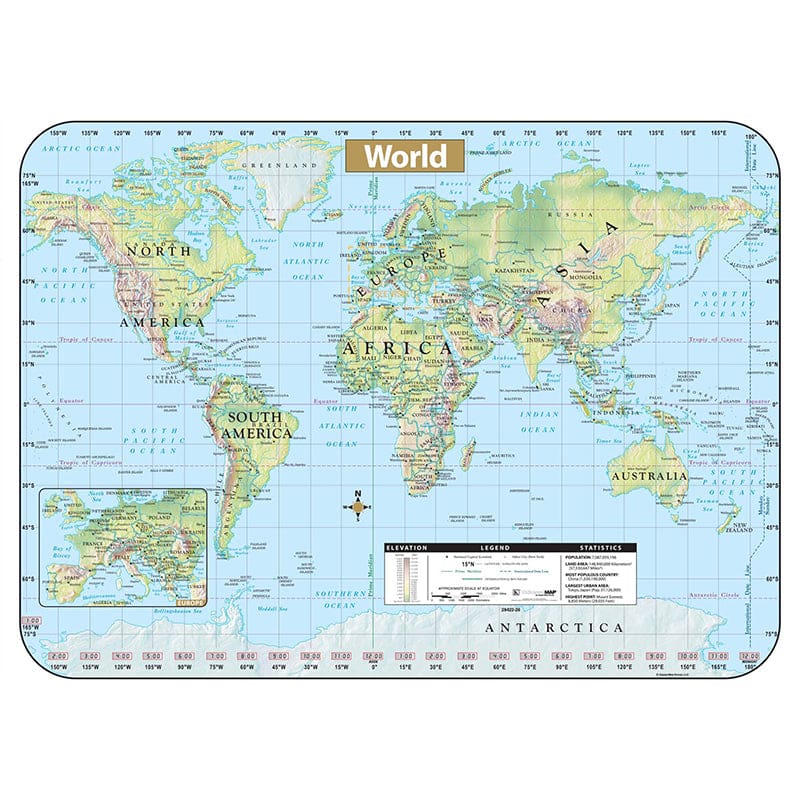Shaded World Wipe Off Map (Pack of 2) - Maps & Map Skills - The Map Shop / Kappa Map Group