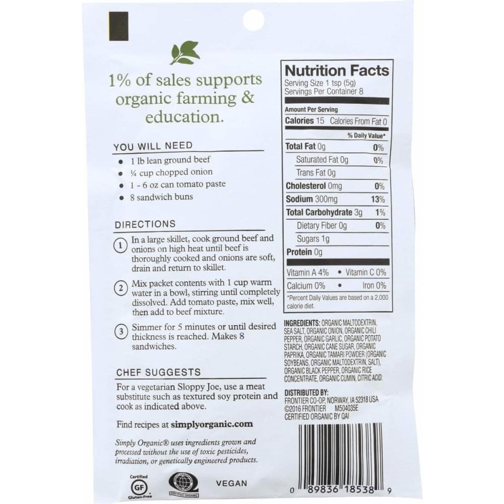 SIMPLY ORGANIC Simply Organic Sloppy Joe Seasoning Mix, 1.41 Oz