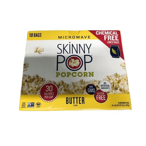 SkinnyPop Microwave Popcorn, Butter Flavor, 18 x 2.8 oz ShelHealth