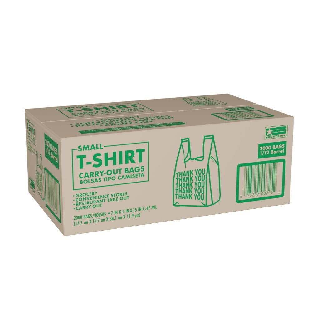 Small T-Shirt Carry-Out Bags 7 x 5 x 15 (2,000 ct.) - Paper & Plastic - Small T-Shirt