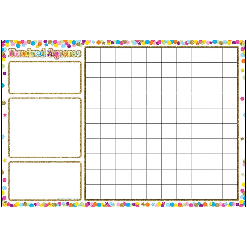 Smart Confetti Hundred Squares Chrt Dry-Erase Surface (Pack of 12) - Math - Ashley Productions