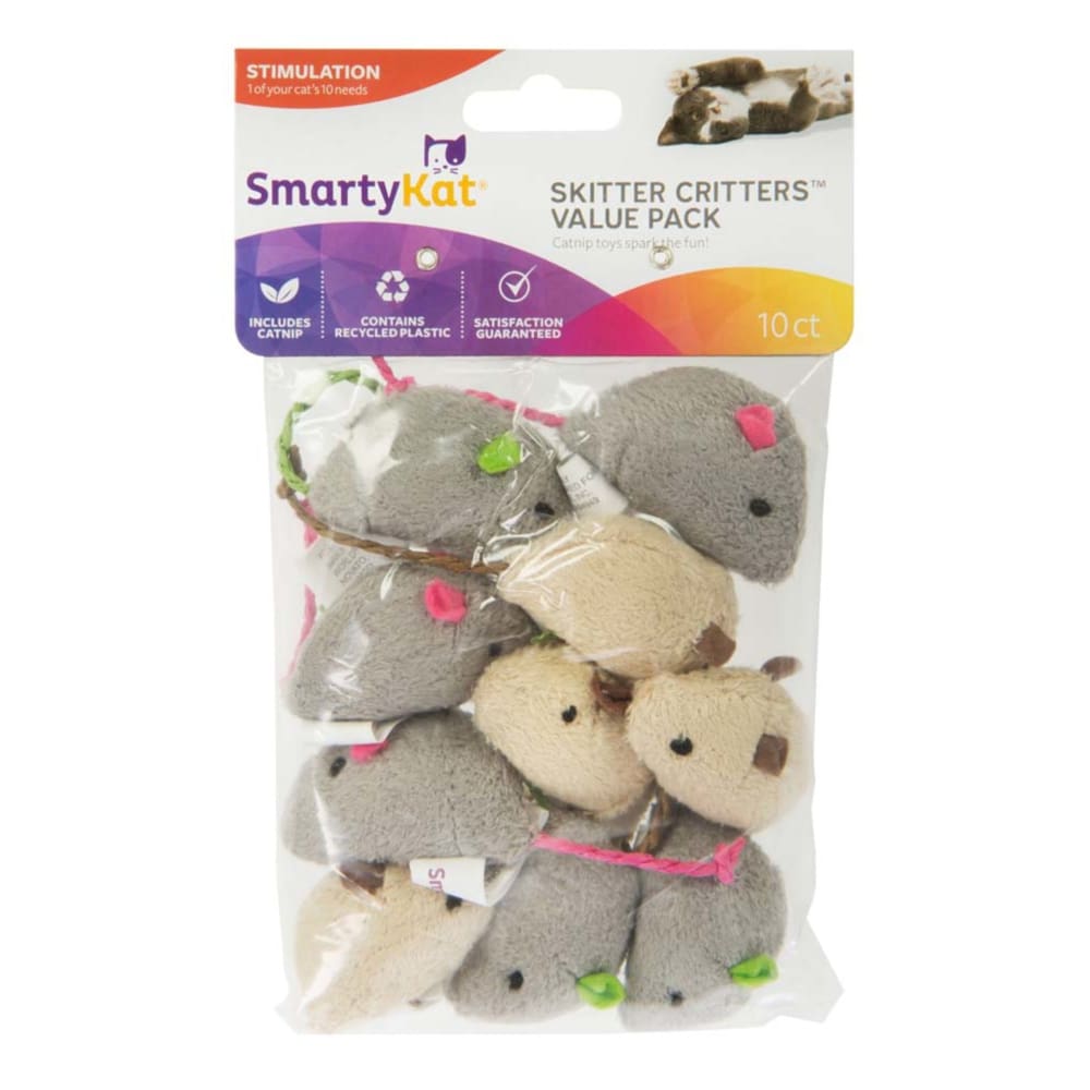 SmartyKat Skitter Critters Mice Catnip Toy Grey Tan 10 Count Value Pack - Pet Supplies - SmartyKat