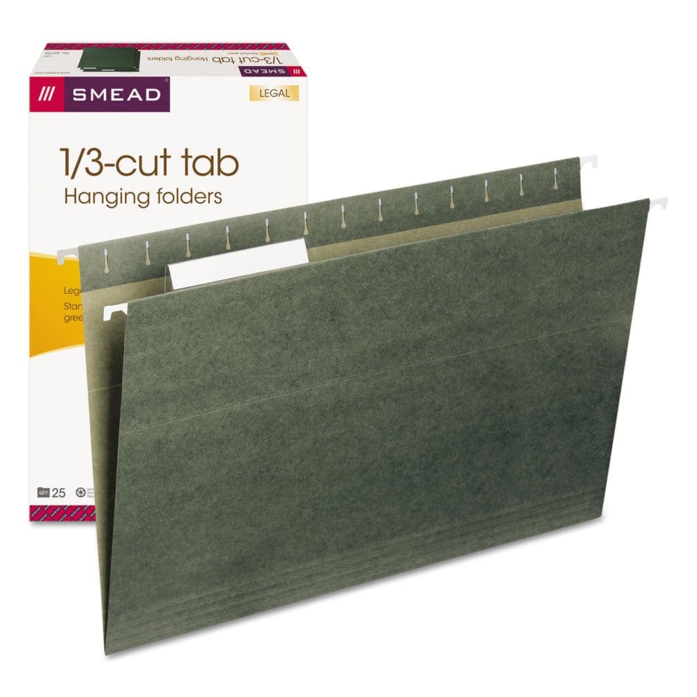 Smead 1/3 Cut Adjustable Positions Hanging File Folders Green (Legal 25ct.) - File Folders - Smead