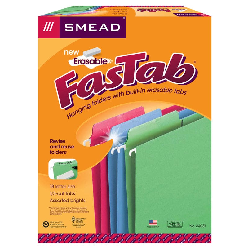 Smead 18Ct Asst Colors Erasable Fastab Hanging Folders - Folders - Smead Manufacturing Company