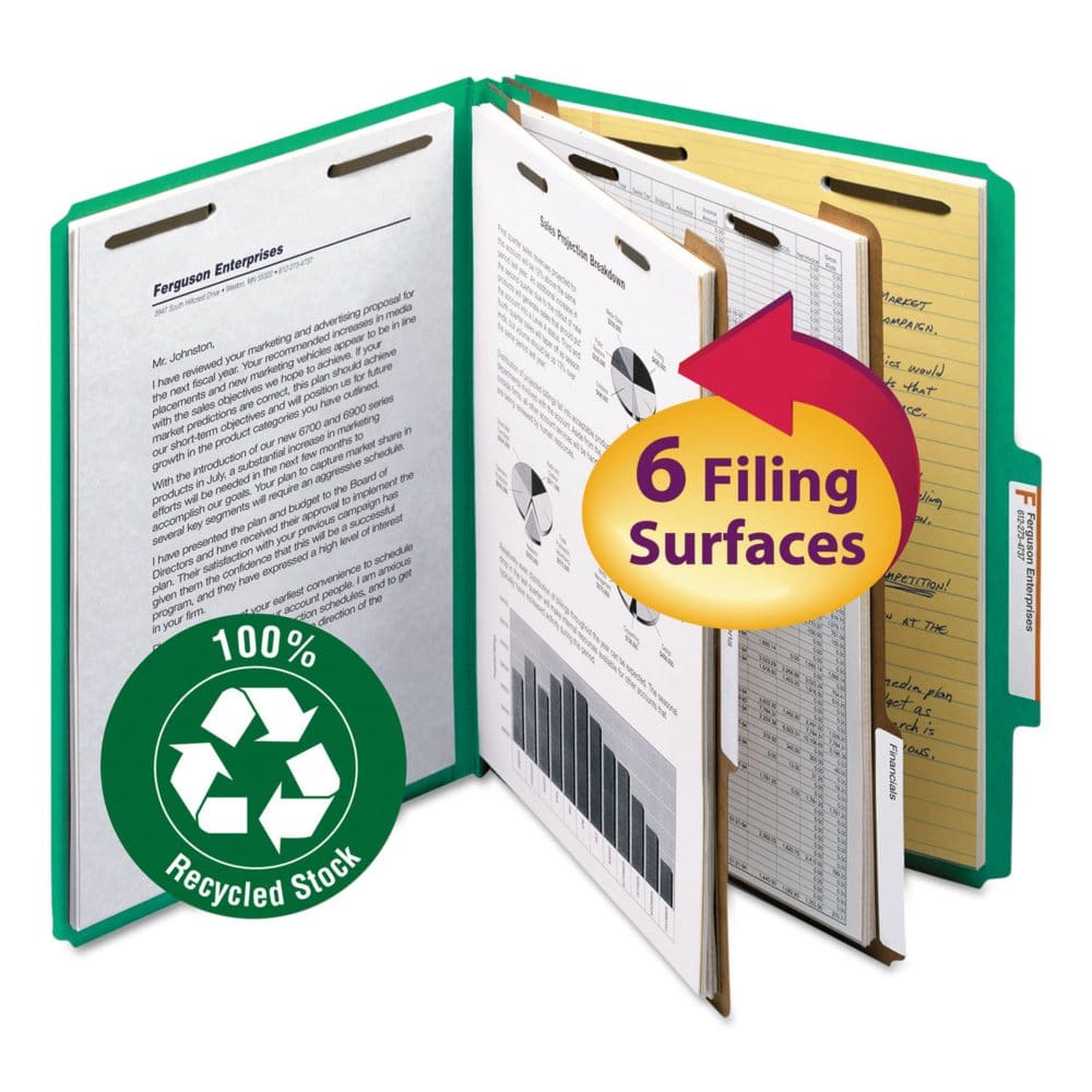 Smead 2 Expansion Pressboard Classification Folder Two Dividers Letter Green 10ct. - Binders & Sheet Protectors - Smead