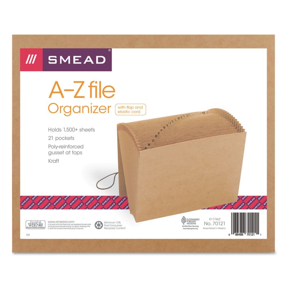 Smead 21 Pocket A-Z Indexed Expanding Files Cord Closure Kraft Letter Brown - File Folders - Smead