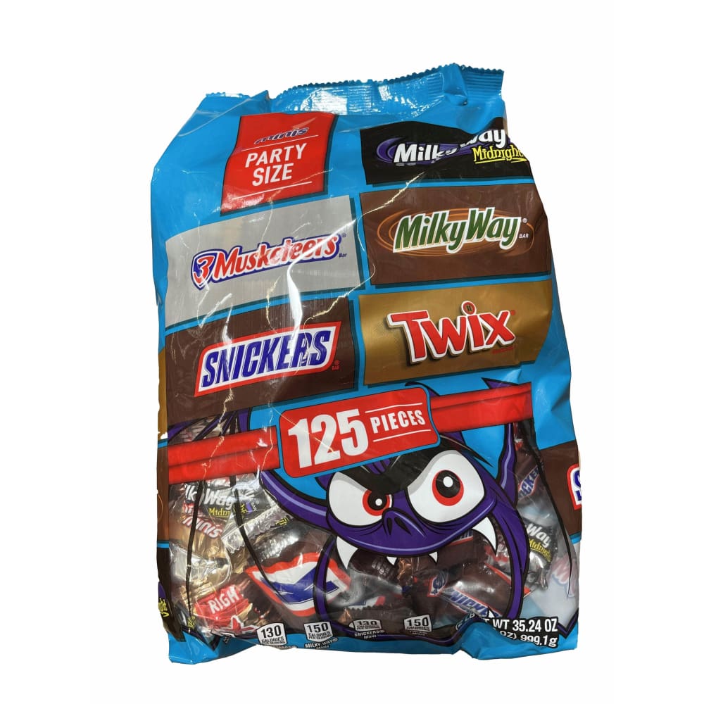Mixed Snickers, Twix, Milky Way & 3 Musketeers Variety Pack Halloween Milk & Dark Chocolate Candy Bars - 125 Pieces Bag