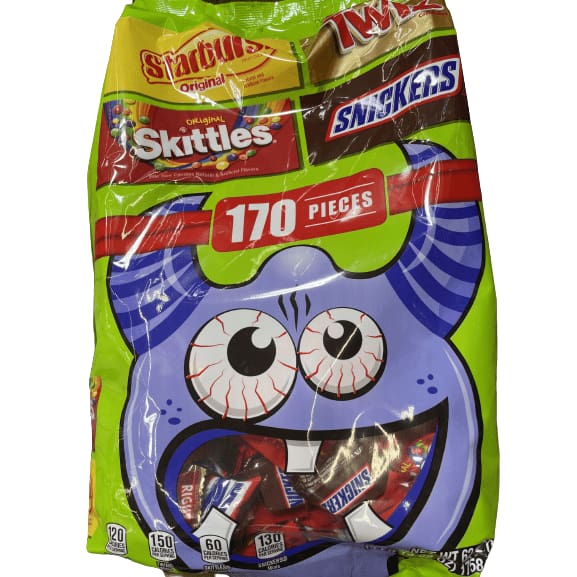 Mars Wrigley Variety Snickers, Twix, Skittles & Starburst Halloween Candy Variety Pack, 62.02oz/170 Ct Bag