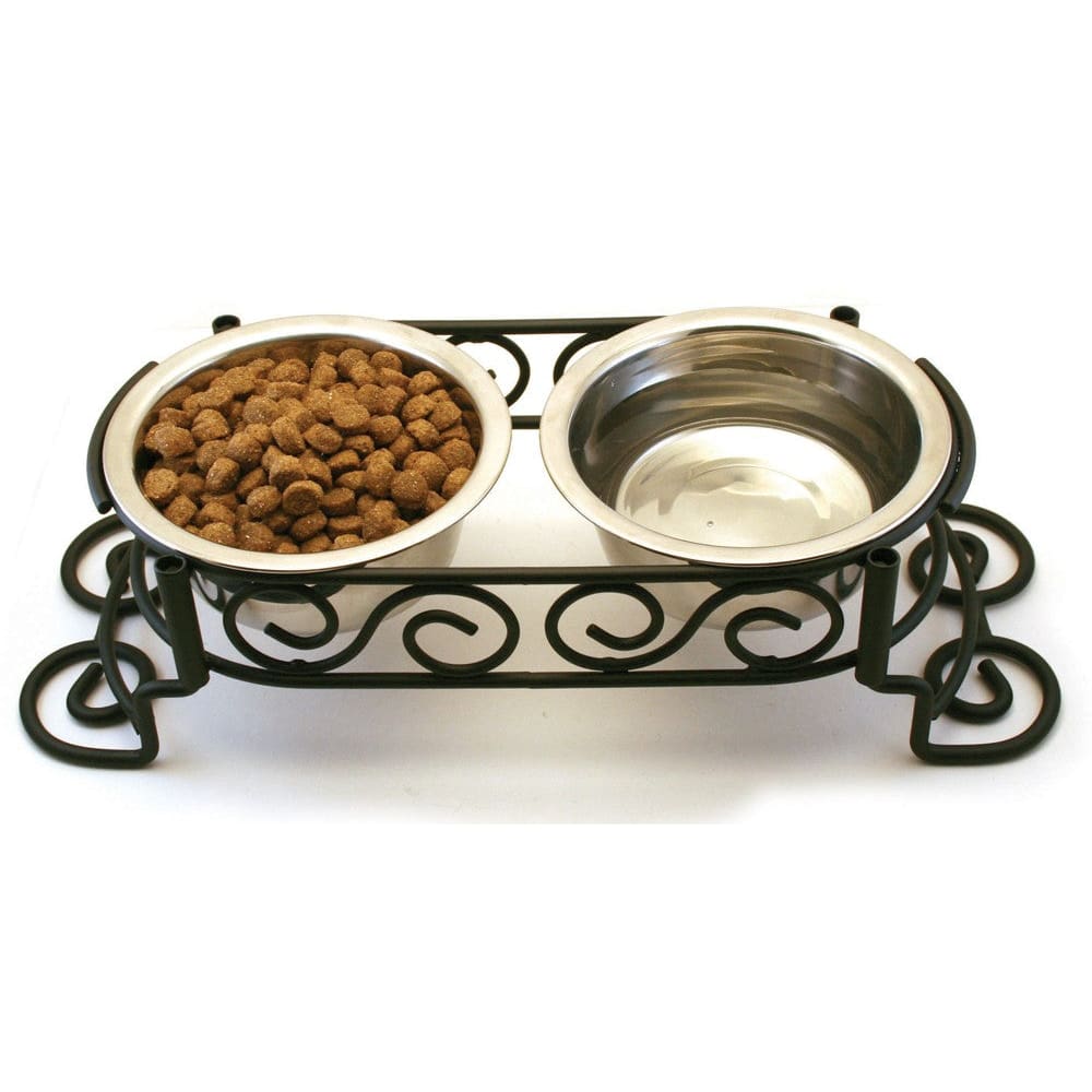 Spot Mediterranean Double Diner Dog Bowl Scroll Work Silver 1 Pint - Pet Supplies - Spot