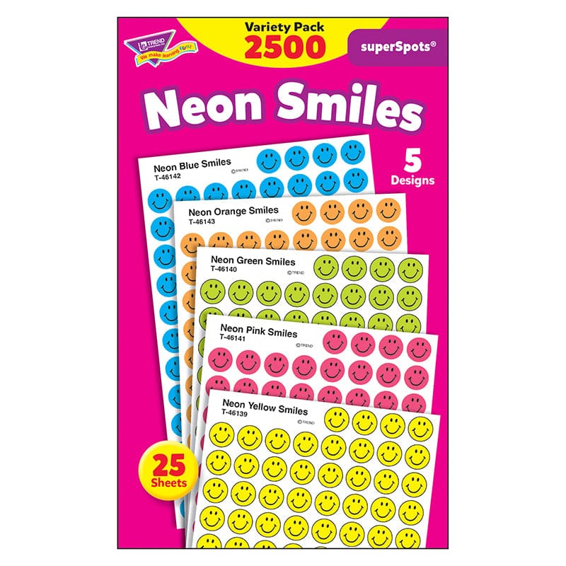 Superspots Stickers Neon 2500/Pk Smiles (Pack of 6) - Stickers - Trend Enterprises Inc.