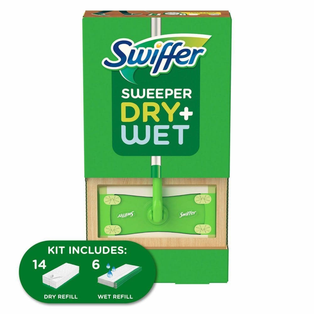 Swiffer Sweeper Dry + Wet Sweeping Kit (1 Sweeper 14 Dry Cloths 6 Wet Cloths) - Cleaning Supplies - Swiffer Sweeper
