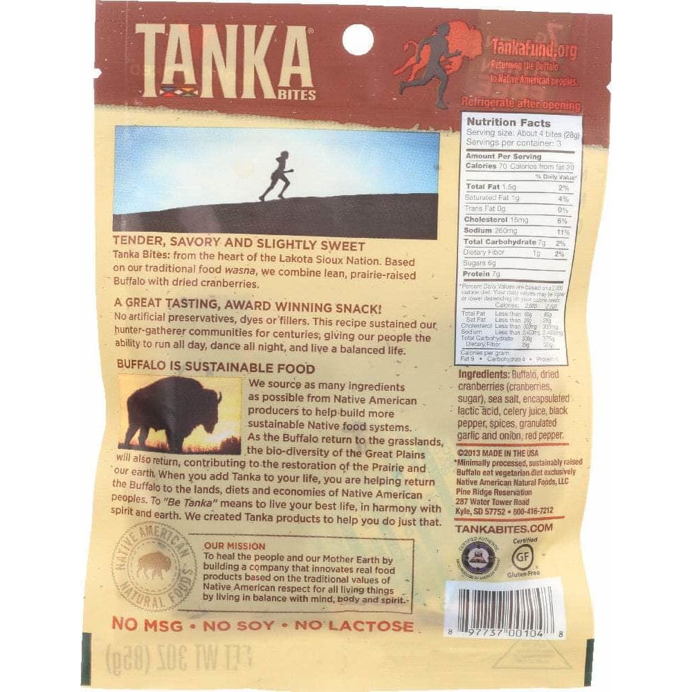 Tanka Bar Tanka Bites Buffalo Meat Cranberry Slow Smoked Original, 3 Oz