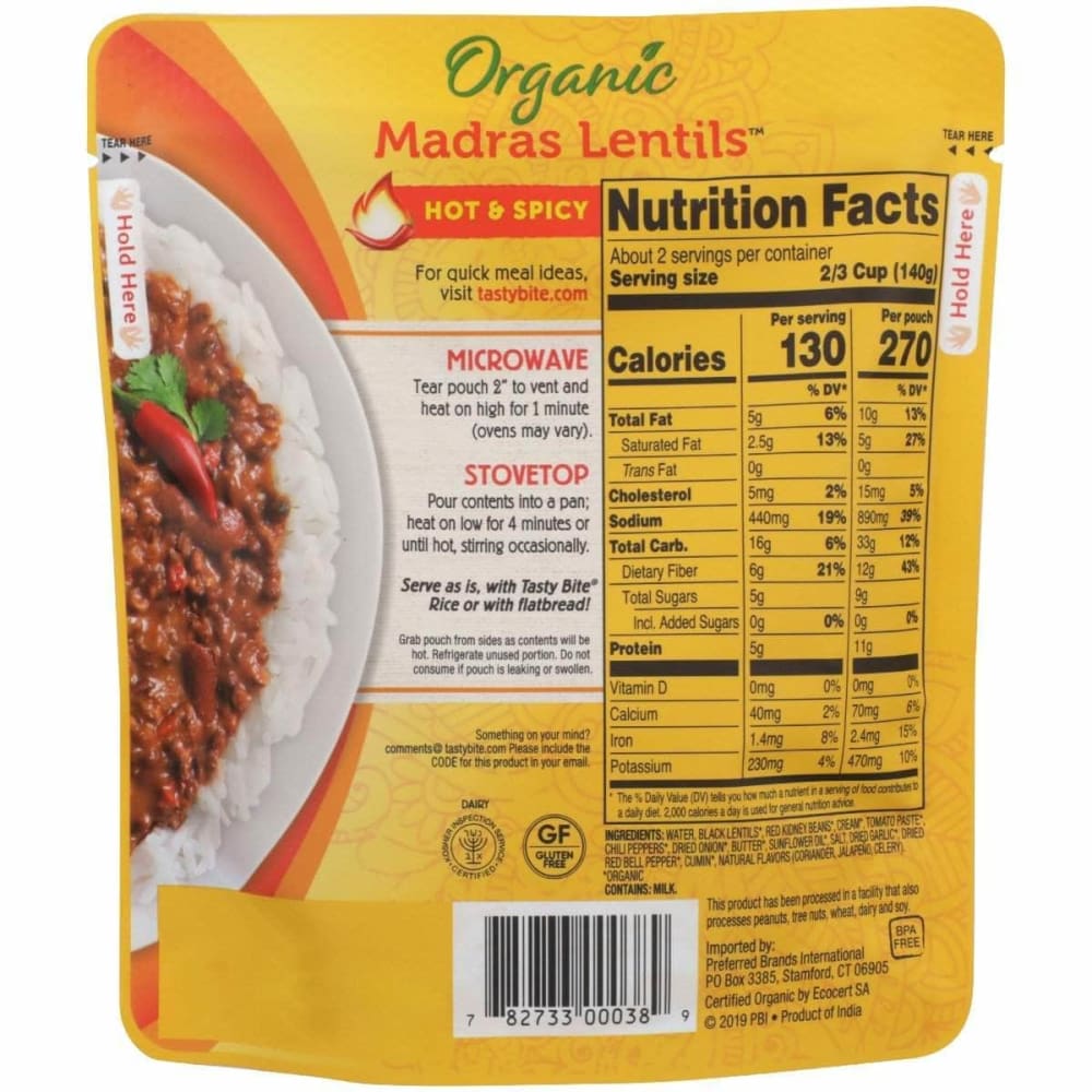 TASTY BITE Tasty Bite Organic Indian Madras Lentils Hot And Spicy, 10 Oz