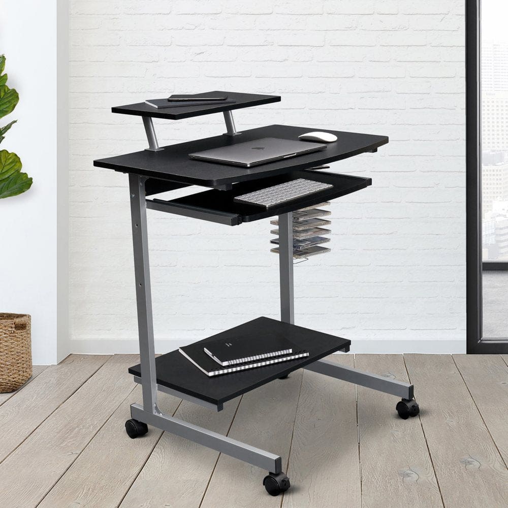 Techni Mobili Compact Computer Cart With Storage Graphite - Office Desks - Techni Mobili