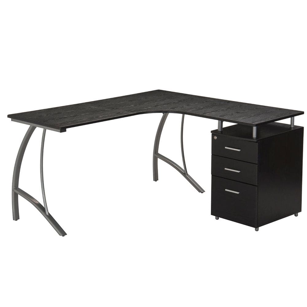 Techni Mobili Modern L- Shaped Computer Desk with File Cabinet and Storage Espresso - Office Desks - Techni Mobili