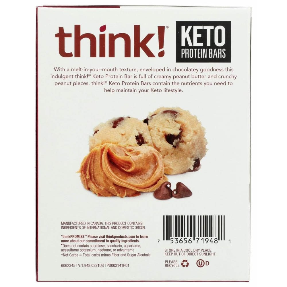 THINK Grocery > Nutritional Bars THINK: Chocolate Peanut Butter Cookie Dough Keto Protein Bar 5 Pieces, 6 oz