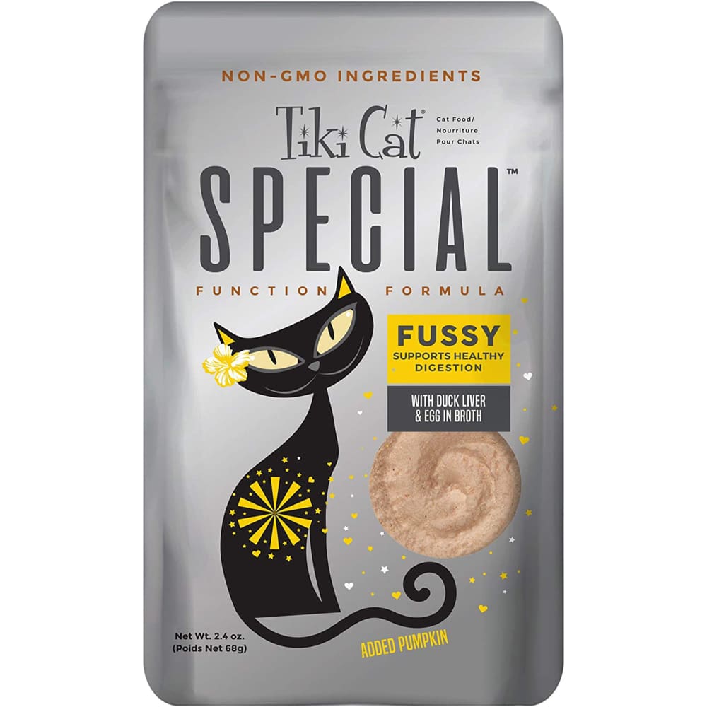 Tiki Pets Cat Special FUSSY with Duck Liver and Egg in Broth 2.4oz. (Case Of 12) - Pet Supplies - TIKI Pets