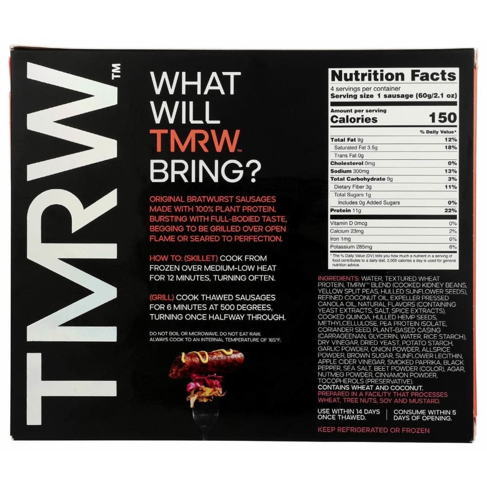 TMRW FOODS Grocery > Frozen TMRW: The Sausage Gourmet Original Bratwurst, 8.5 oz
