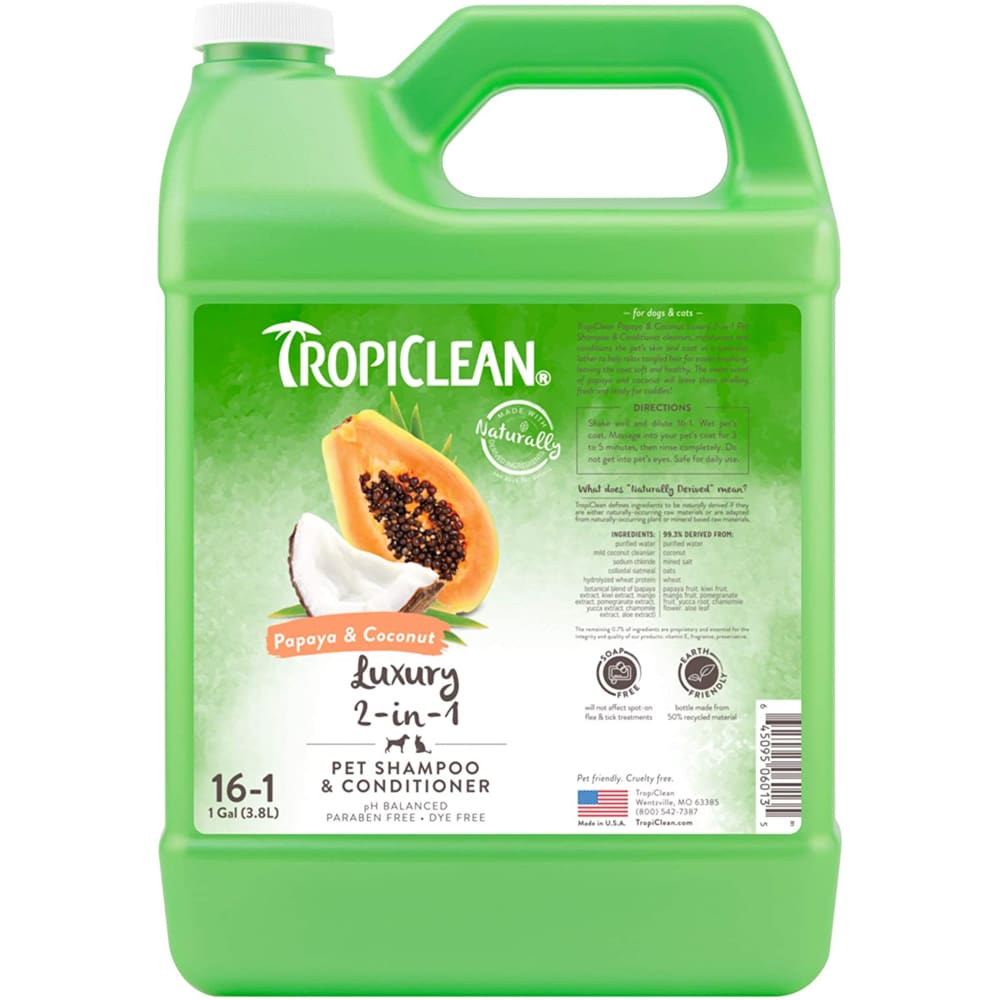 TropiClean Papaya and Coconut Luxury 2-in-1 Shampoo and Conditioner for Pets 1 gal - Pet Supplies - TropiClean