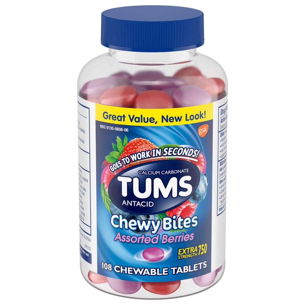 TUMS Chewy Bites Chewable Antacid Tablets for Heartburn Relief Assorted Berries (108 ct.) - Digestion & Nausea - TUMS