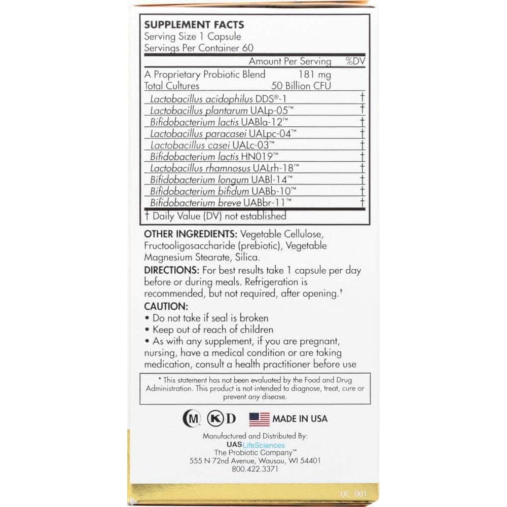 UP4 Up4 Ultra Probiotics With Dds-1 50 Billion Cfu, 60 Vegetable Capsules