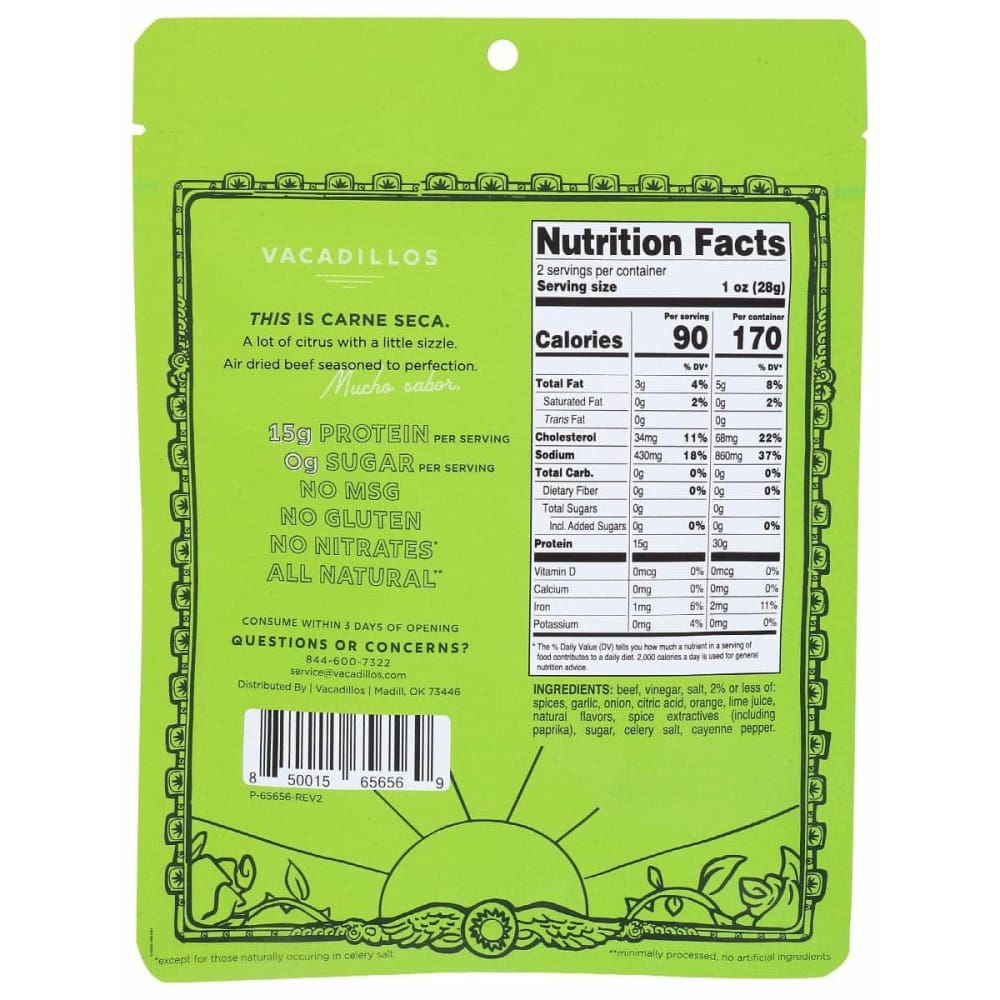VACADILLOS Grocery > SHELF STABLE JERKY & MEAT SNACKS VACADILLOS: Carne Seca Chile Lime, 2 oz
