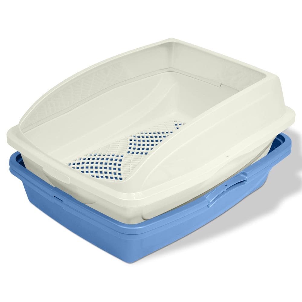 Van Ness Plastics Sifting Cat Litter Pan with Frame White Blue - Pet Supplies - Van Ness