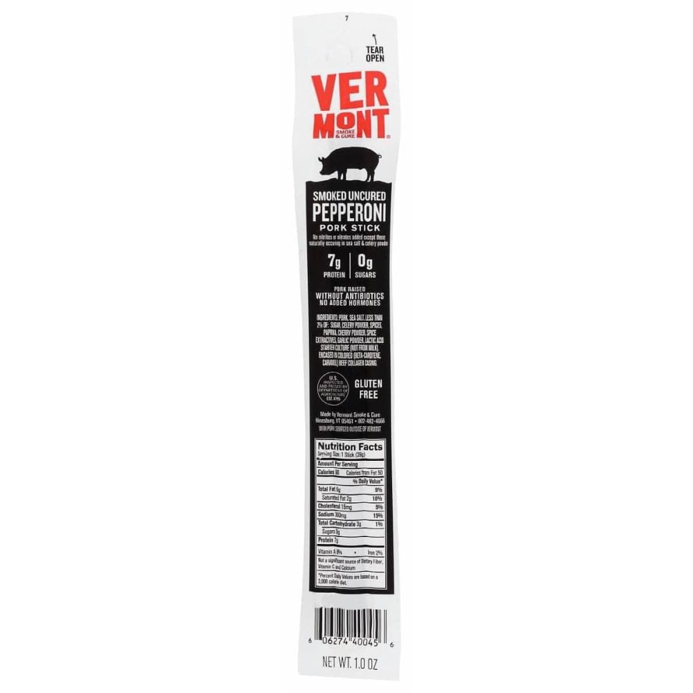 VERMONT SMOKE Vermont Smoke Stick Smoked Uncured Pork Pepperoni, 1 Oz