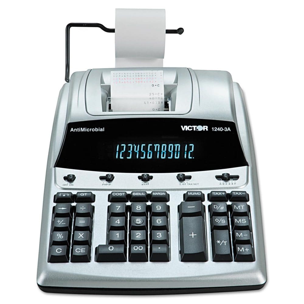 Victor 1240-3A AntiMicrobial Two-Color Printing Calculator 12-Digit Fluorescent - Calculators - Victor