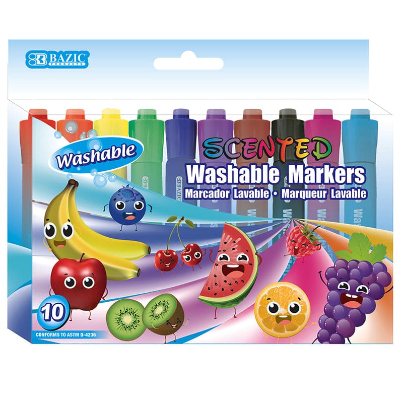 Washable Markers Scented 10 Colors (Pack of 12) - Markers - Bazic Products