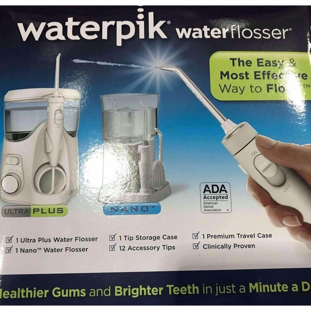 Waterpik Ultra Plus Water Flosser, Nano Flosser, Deluxe Traveler Case, Tip Storage Case and 12 Accessory Tips Combo Pack - ShelHealth.Com