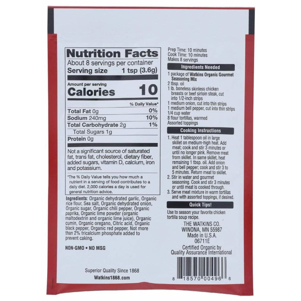 WATKINS Watkins Organic Fajita Seasoning Mix, 1.02 Oz