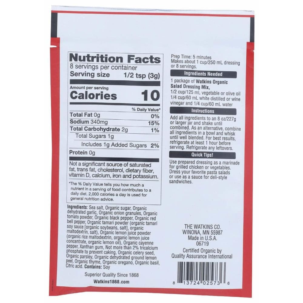 WATKINS Grocery > Salad Dressings WATKINS: Organic Italian Salad Dressing Mix, 0.85 oz