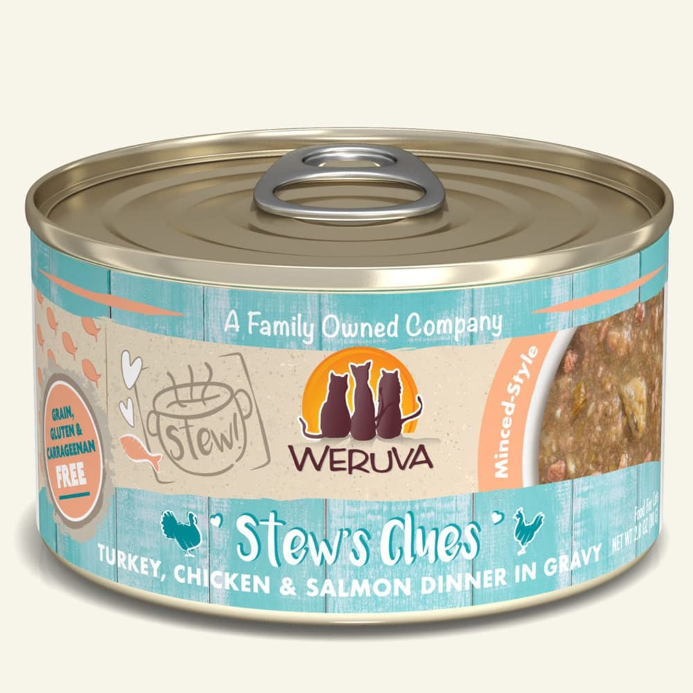 Weruva Cat Stews Clues Turkey; Chicken and Salmon Dinner in Gravy 2.8oz (Case Of 12) - Pet Supplies - Weruva